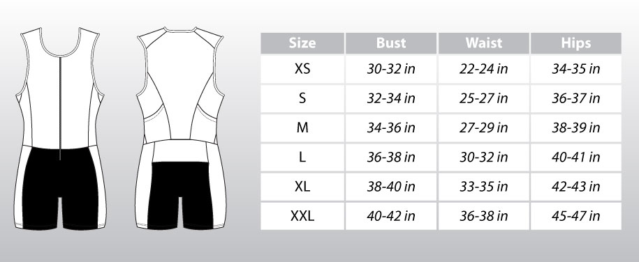 Female Trisuit Size Chart