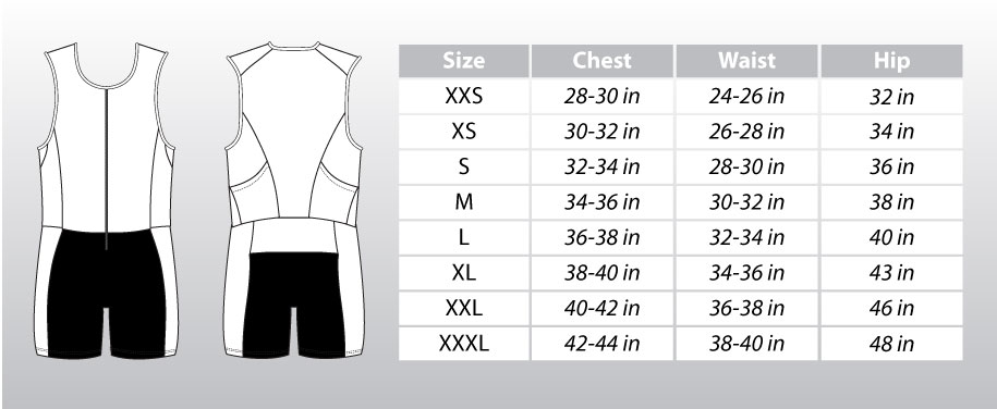 Male Trisuit Size Chart